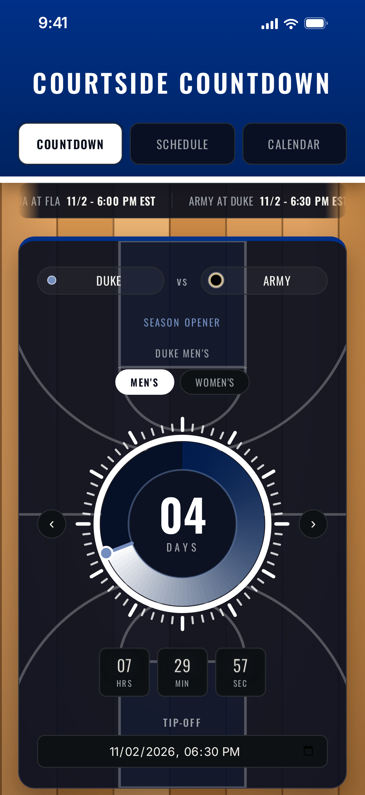 Countdown in a team's blue colors