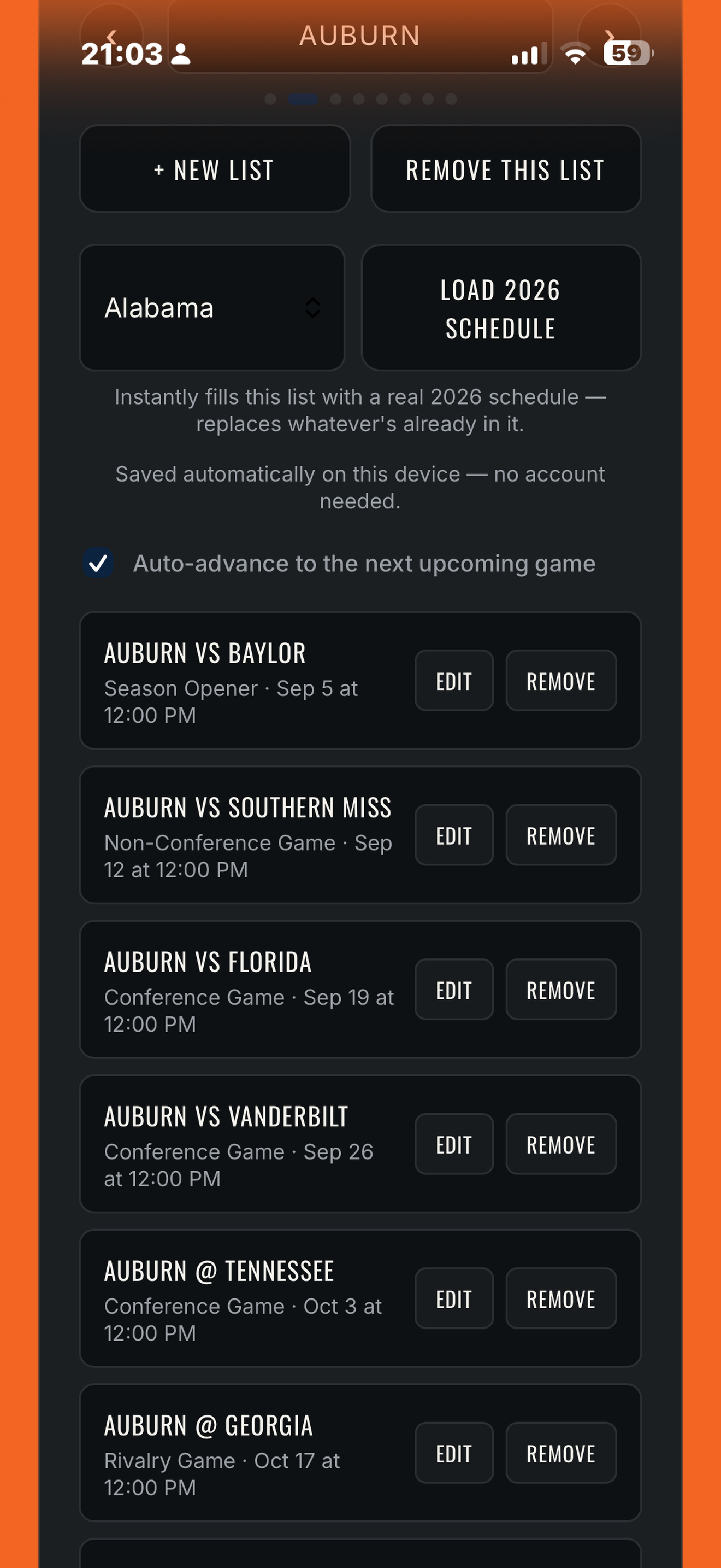 Season list screen