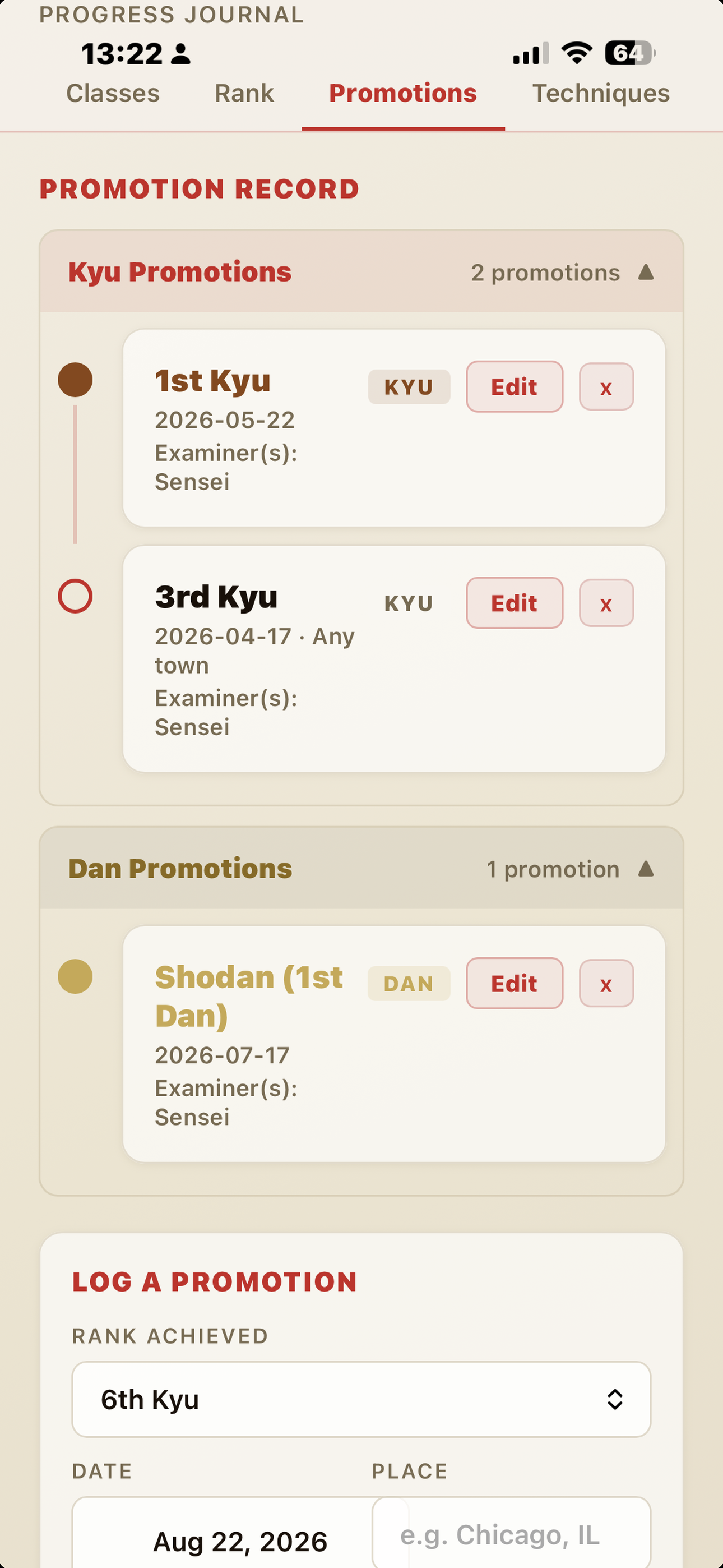 Promotion record screen