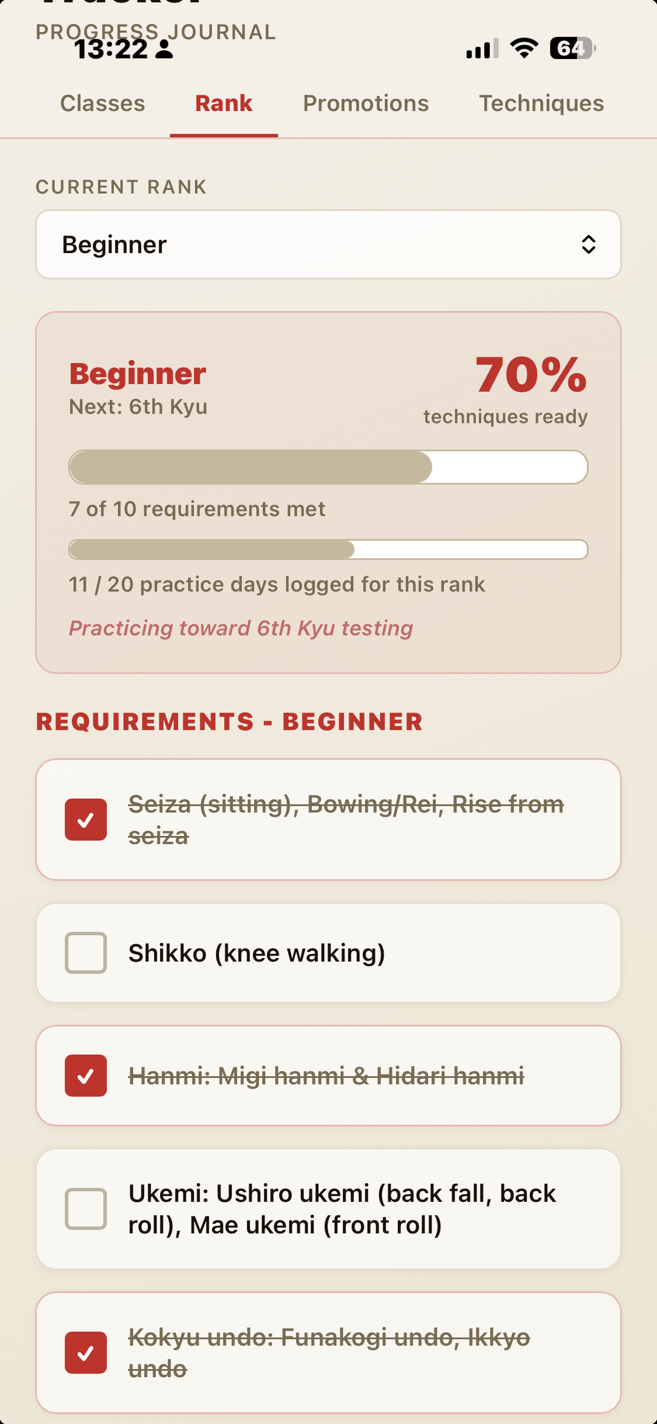 Rank progress screen