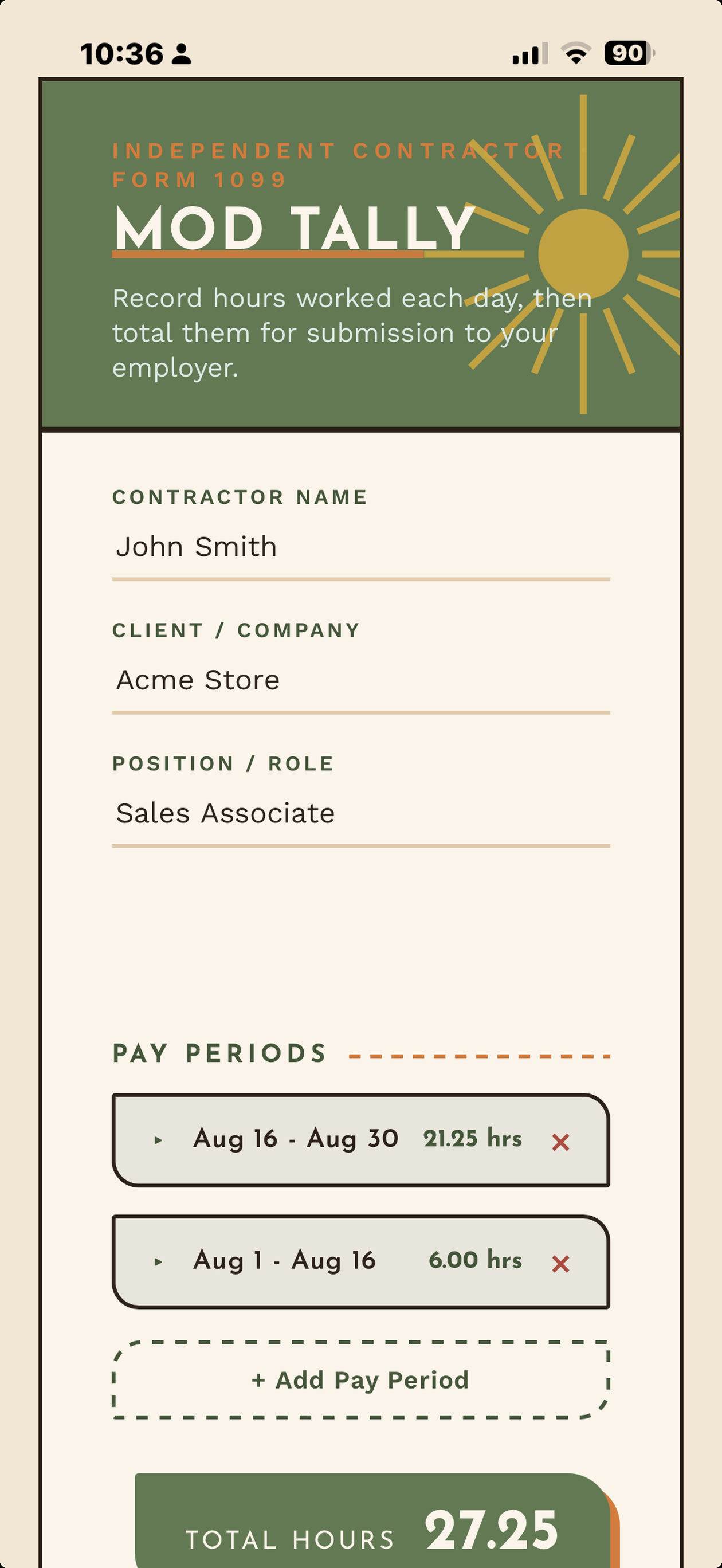Olive theme screen