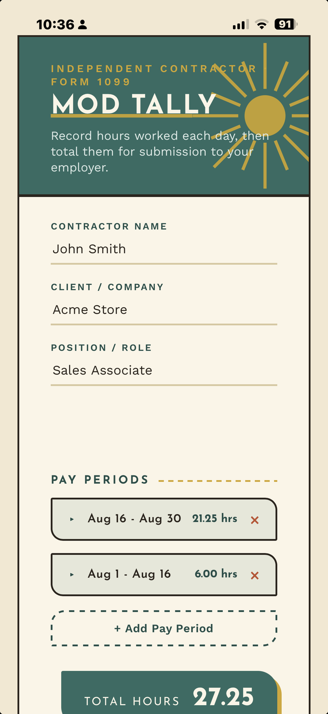 Overview screen