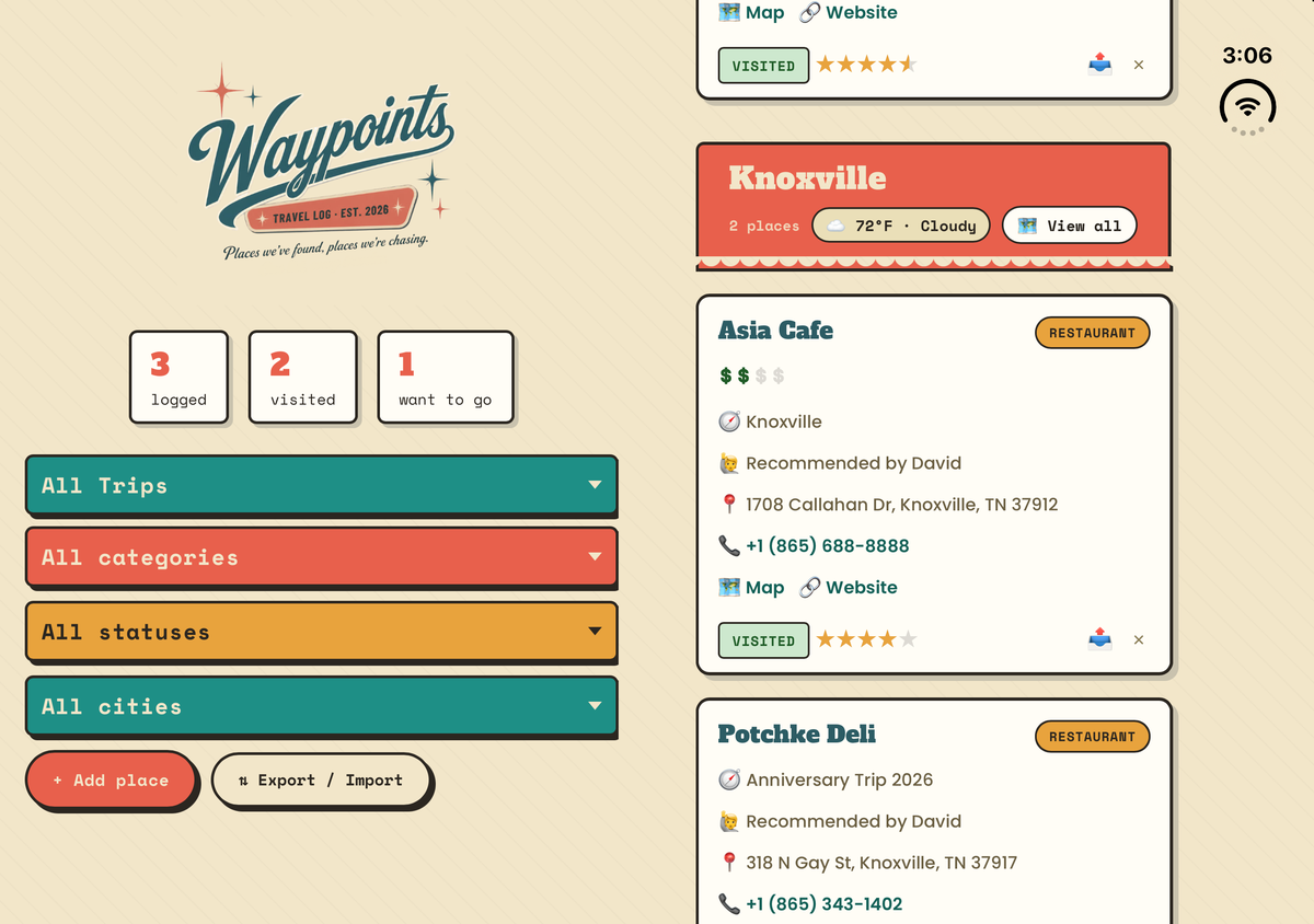 iPhone Duo held wide with the list scrolled: the filters stay in place on the left while the places move on the right